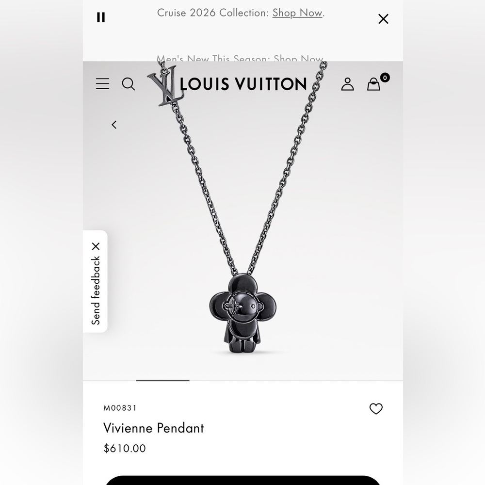 Louis Vuitton Black Vivienne Pendant Necklace